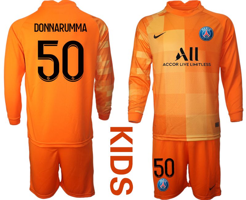 Youth 2021-2022 Club Paris St German orange red goalkeeper long sleeve #50 Soccer Jersey